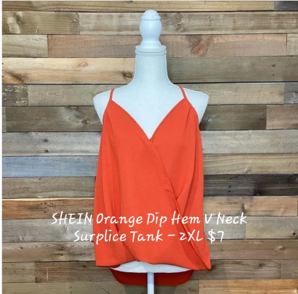 SHEIN Orange Dip Hem V Neck Surplice Tank
